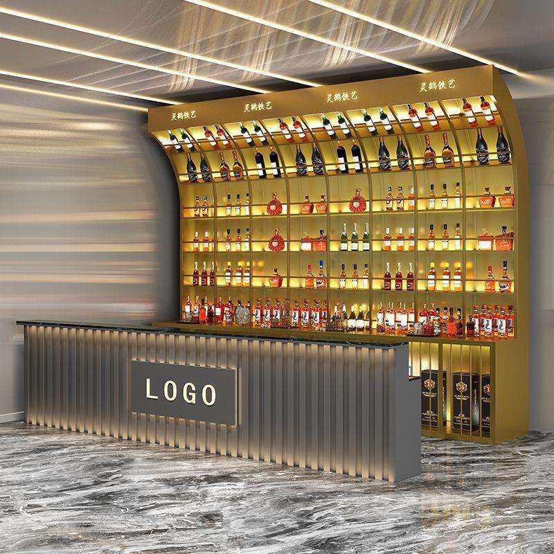 网红创意酒吧酒柜吧台背景展示酒架墙清吧酒馆音乐餐厅酒架置物架
