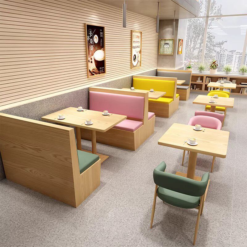 网红奶茶店桌椅组合甜品小吃汉堡火锅店餐厅卡座沙发商用餐饮家具