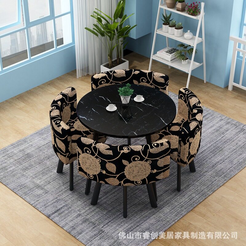 北欧奶茶店桌椅小户型餐桌椅组合洽谈桌公寓出租房圆桌咖啡桌布艺