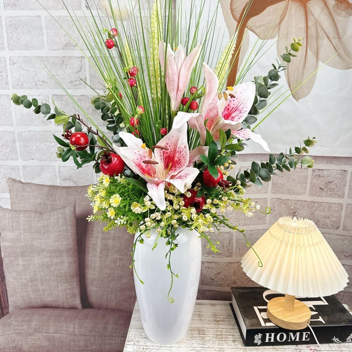 高级新房酒店百合花仿真花假花绢花居家花艺装饰婚庆插花套装餐桌
