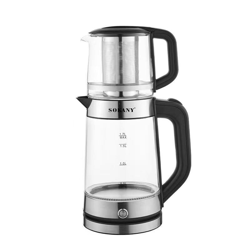 出口1093水壶家用双层滤网煮茶壶烧开水壶2.7L透明玻璃水壶