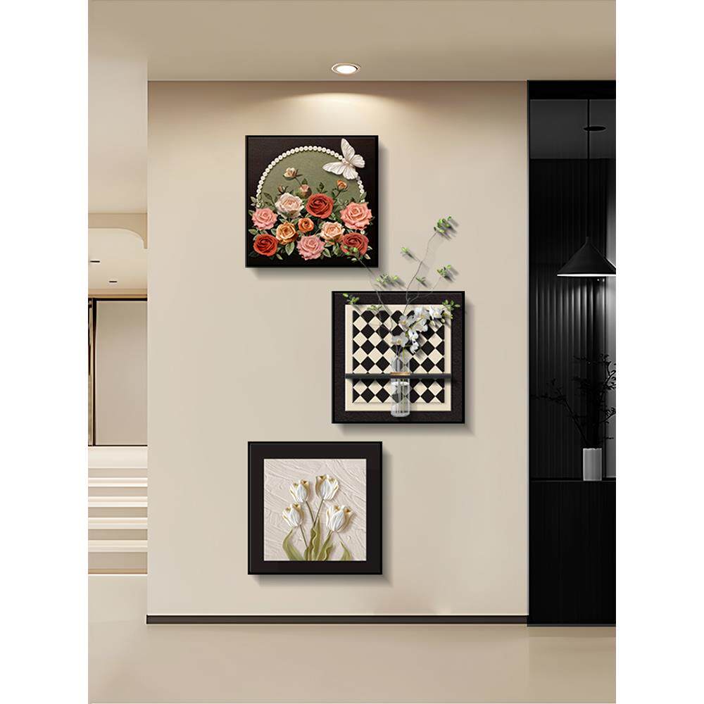 现代简约玄关装饰画植物花卉入户走廊正对门画水培绿植客厅组合画