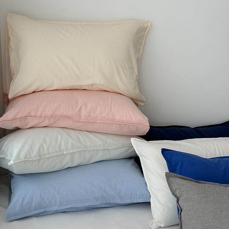 简约日式舒适纯色全棉水洗棉枕头套单品枕袋 信封式枕套一对两只