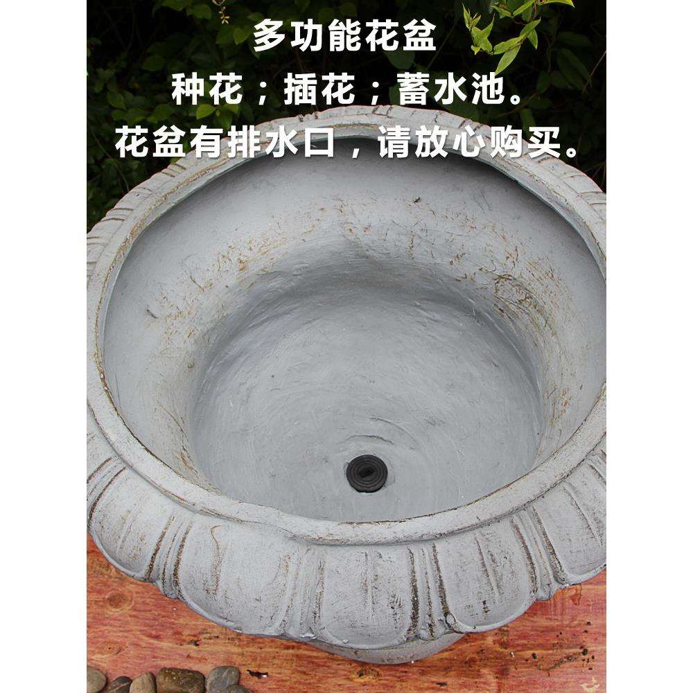 户外花钵欧式复古玻璃钢大号花盆园林景观阳台花园庭院罗马柱摆设