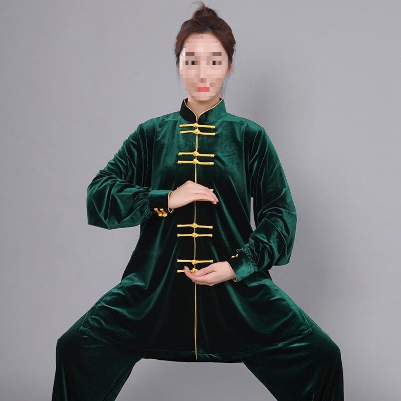中长款金丝绒南韩绒太极服武术表演服练功服男女拳服秋冬加厚保暖