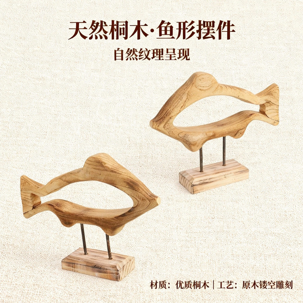 海洋风格手工木质立体鱼摆件地中海桌面摆设样板房软装电视柜摆台
