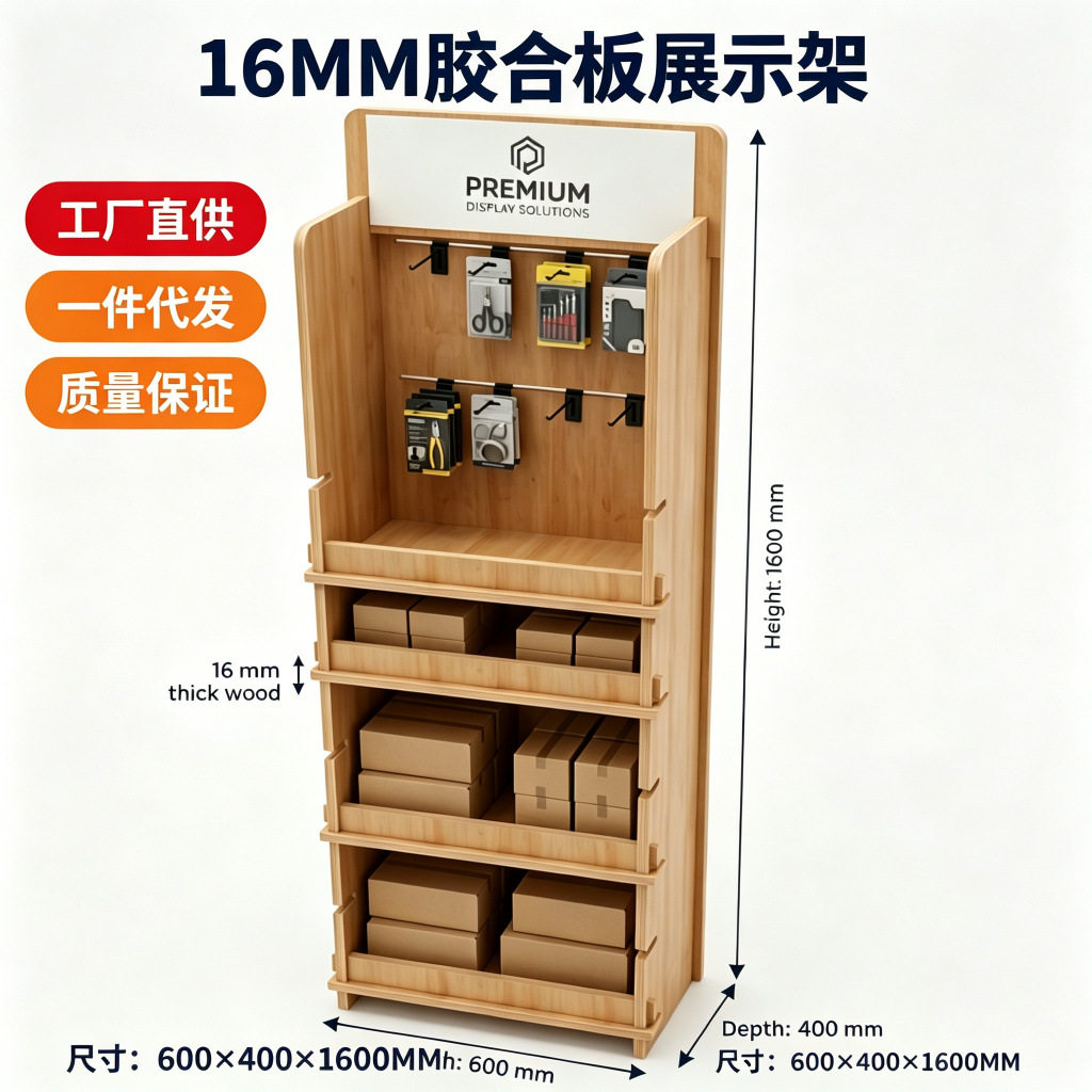 胶合板展示架落地式五金工具挂钩货架 16MM 可拆卸陈列架工厂直供