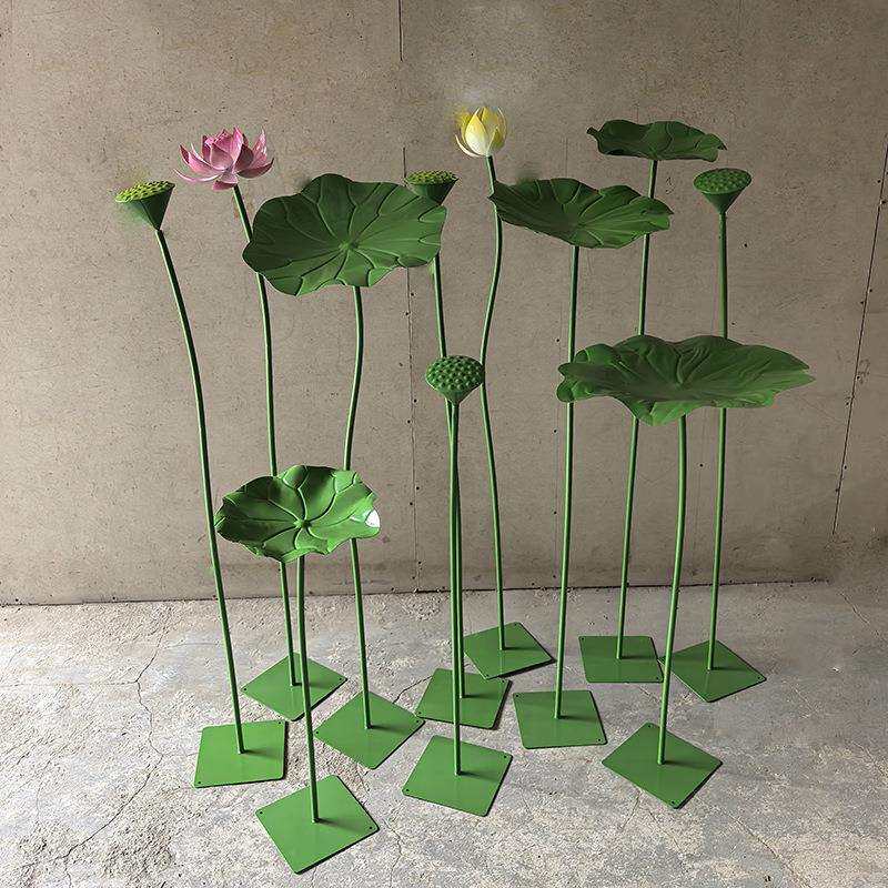 摆件莲花摆饰装饰真花庭院花园水池荷花水景落地荷叶不锈钢铁艺