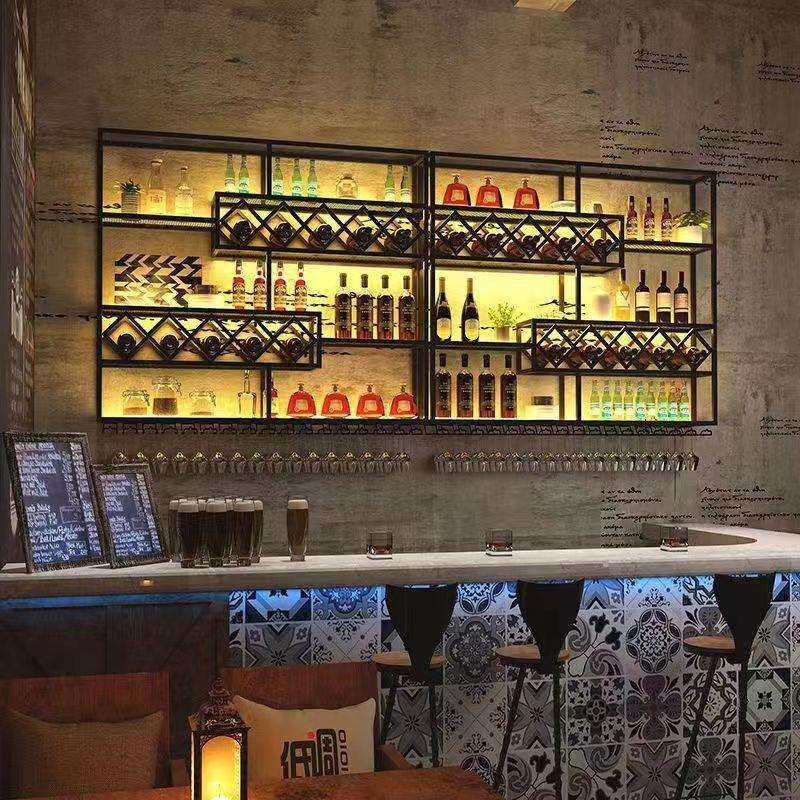 吧台酒柜壁挂式酒架餐厅置物架红酒架子挂墙铁艺创意吊杯架展示架