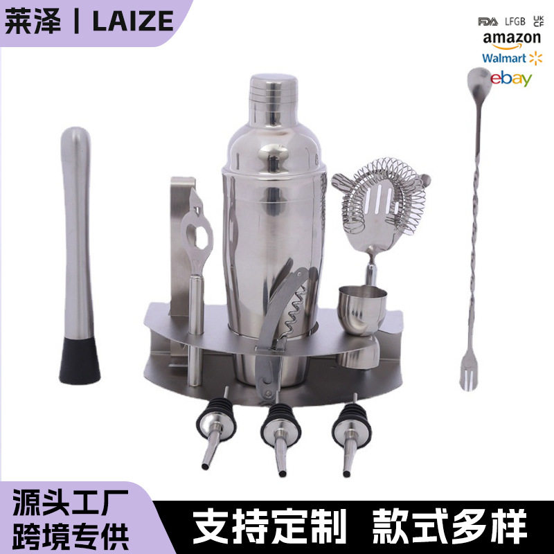 不锈钢底座调酒器750ML12件套装酒具7件套15/30ML量杯酒吧