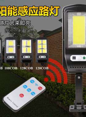 太阳能照明路灯户外庭院灯带遥控COB人体感应LED太阳能充电路灯