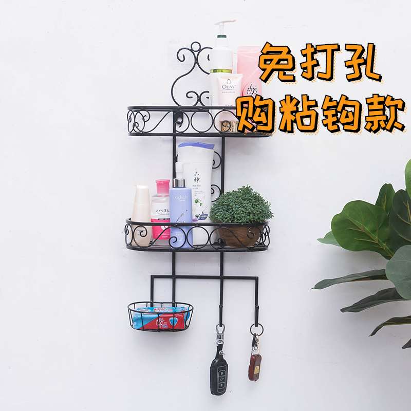 北欧卫生间墙上置物架厨房多层储物架铁艺壁挂免打孔浴室收纳架子