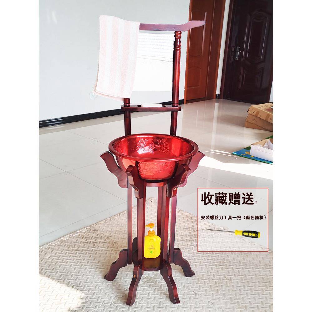 洗脸盆架家用落地式实木洗脸盆架镜子中式浴室洗脸盆架毛巾架新款