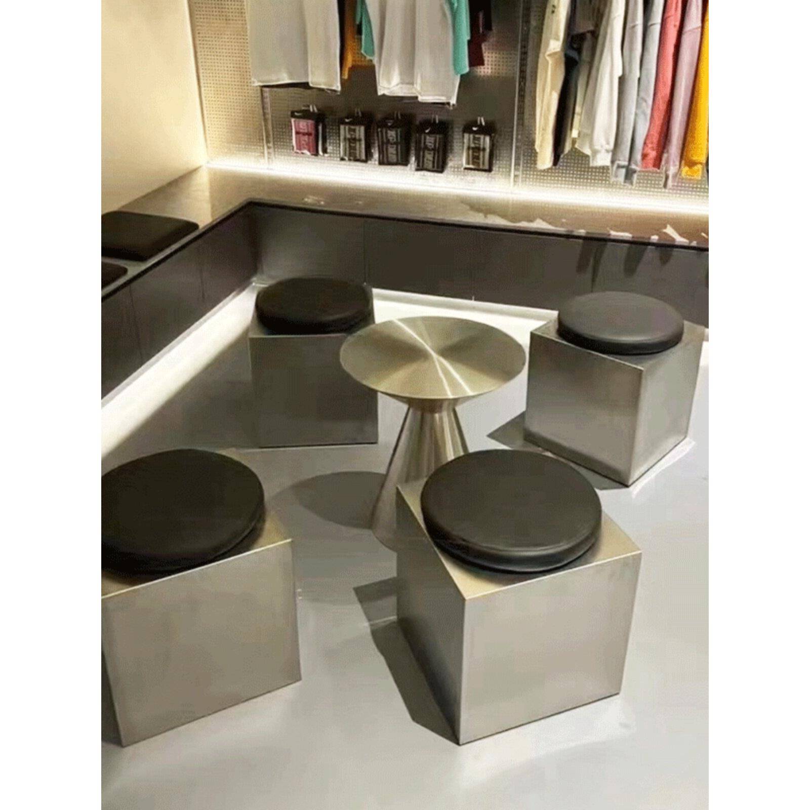 工业风格奶茶店方凳咖啡厅方凳不锈钢金属圆凳沙发椅子边桌