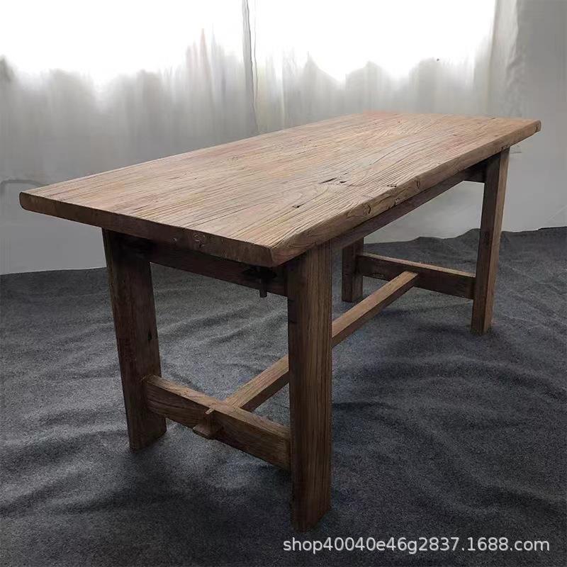 新中式老榆木长条凳家用餐桌饭店酒店原木办公室长方形木质餐桌