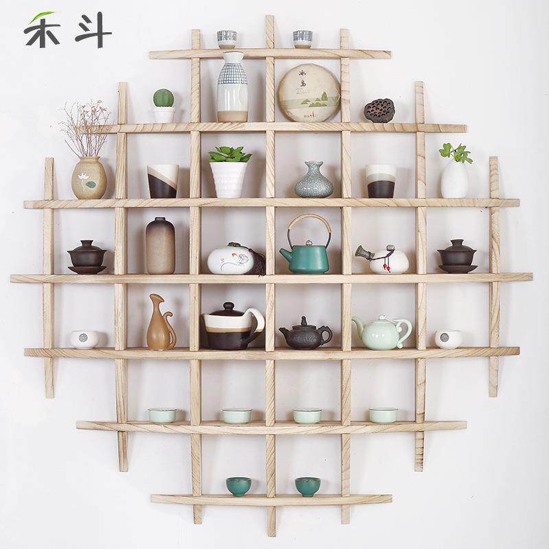 博古架实木中式挂墙茶杯架仿古多宝阁壁挂式置物架茶具摆架展