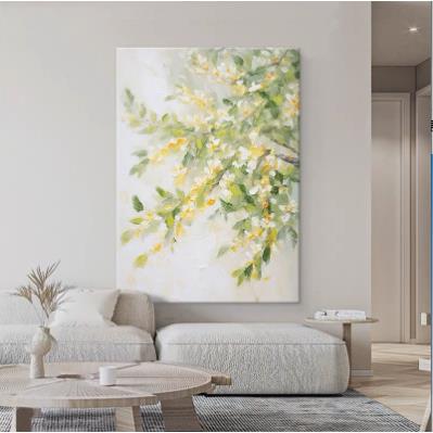 奶油风桂花纯手绘油画玄关装饰画客厅抽象金色花卉手工肌理挂画