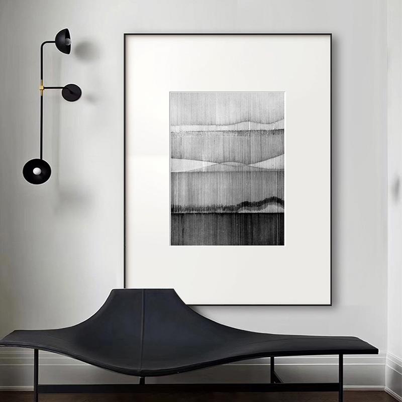 现代黑白线条装饰画单幅客厅画壁画抽象挂画简约样板间卡纸艺术画