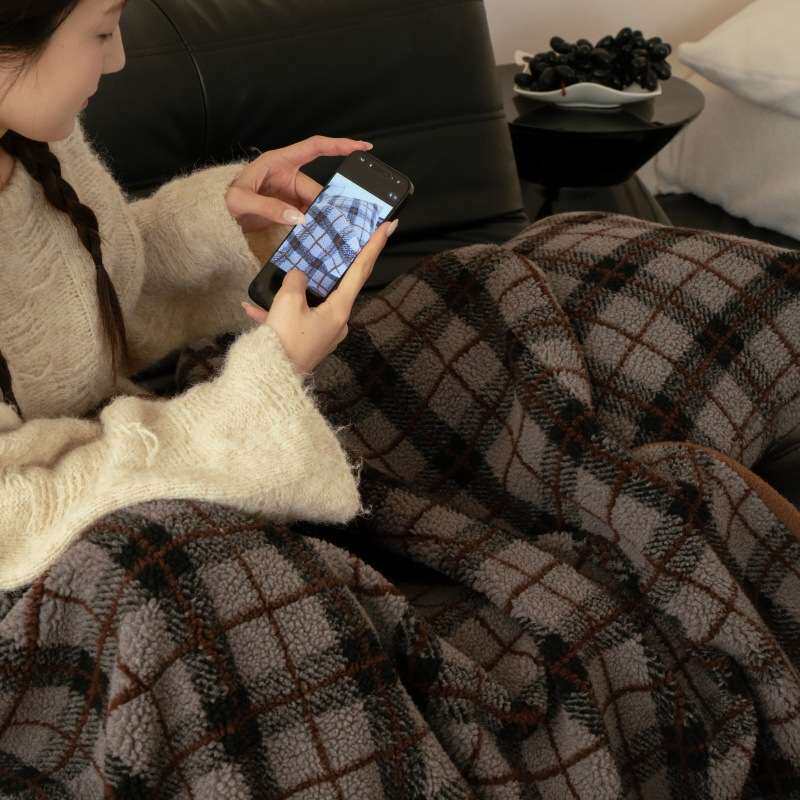 复古英伦摇粒绒羊羔毛双面暖肤毯单人双人沙发办公室午睡盖毯薄被