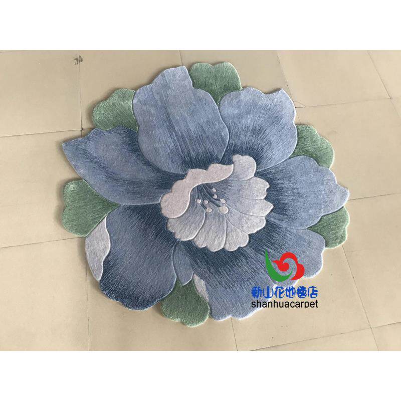 新西兰进口羊毛抽象绿色牡丹花朵圆形客厅茶几地毯餐厅钢琴门口垫