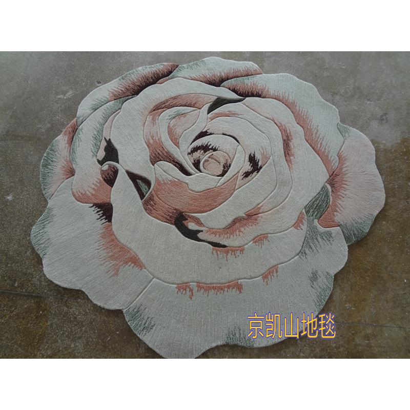 新西兰进口羊毛欧式田园粉色玫瑰花朵圆形客厅茶几地毯钢琴书桌垫