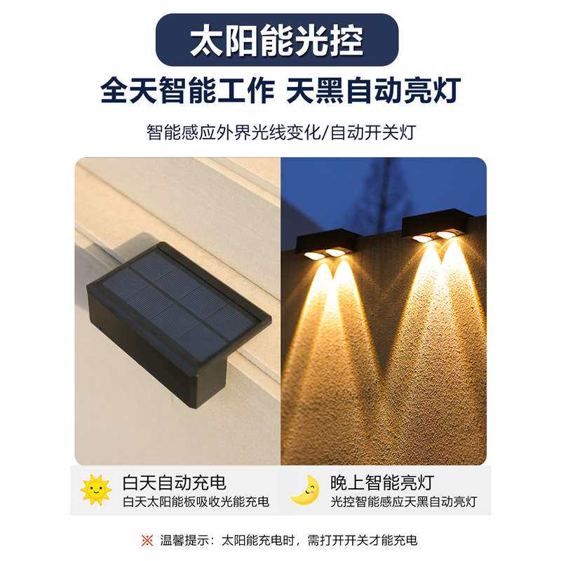 太阳能户外庭院灯照明路灯洗墙射灯超亮防水花园布置装饰围墙壁灯