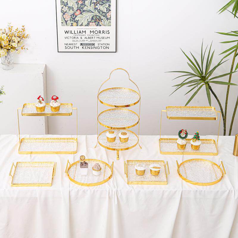 金色甜品台展示架摆台订婚糕点摆台 甜点摆盘婚礼甜品蛋糕架子