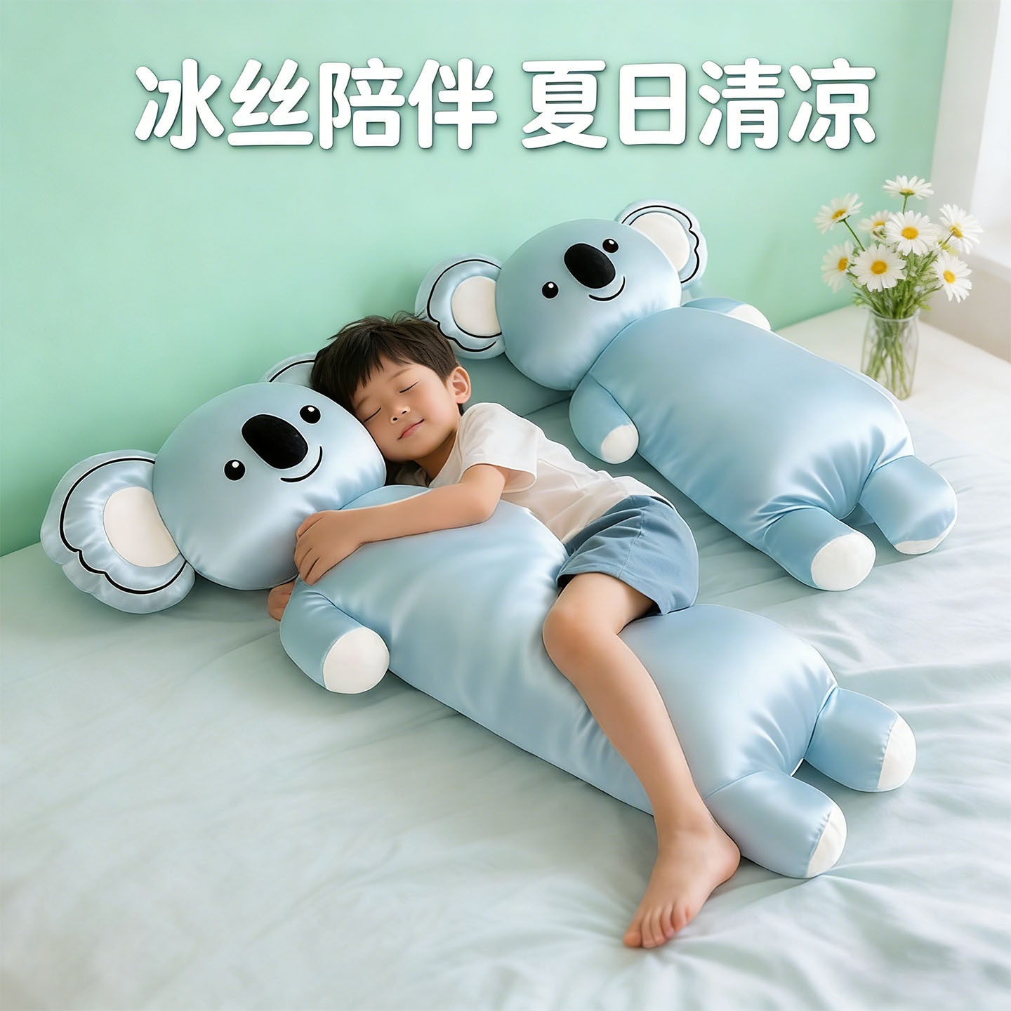 长条冰丝抱枕女生侧睡夹腿女孩抱着睡觉娃娃可爱玩偶儿童床上靠枕