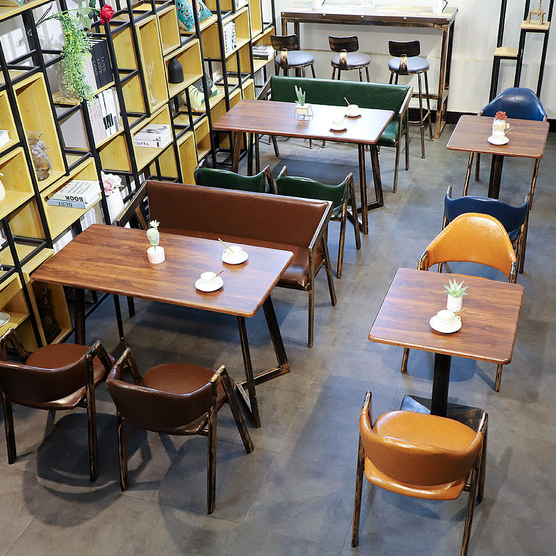 复古清吧酒吧餐椅小吃店烧烤店卡座沙发工业风椅子快餐厅桌椅组合