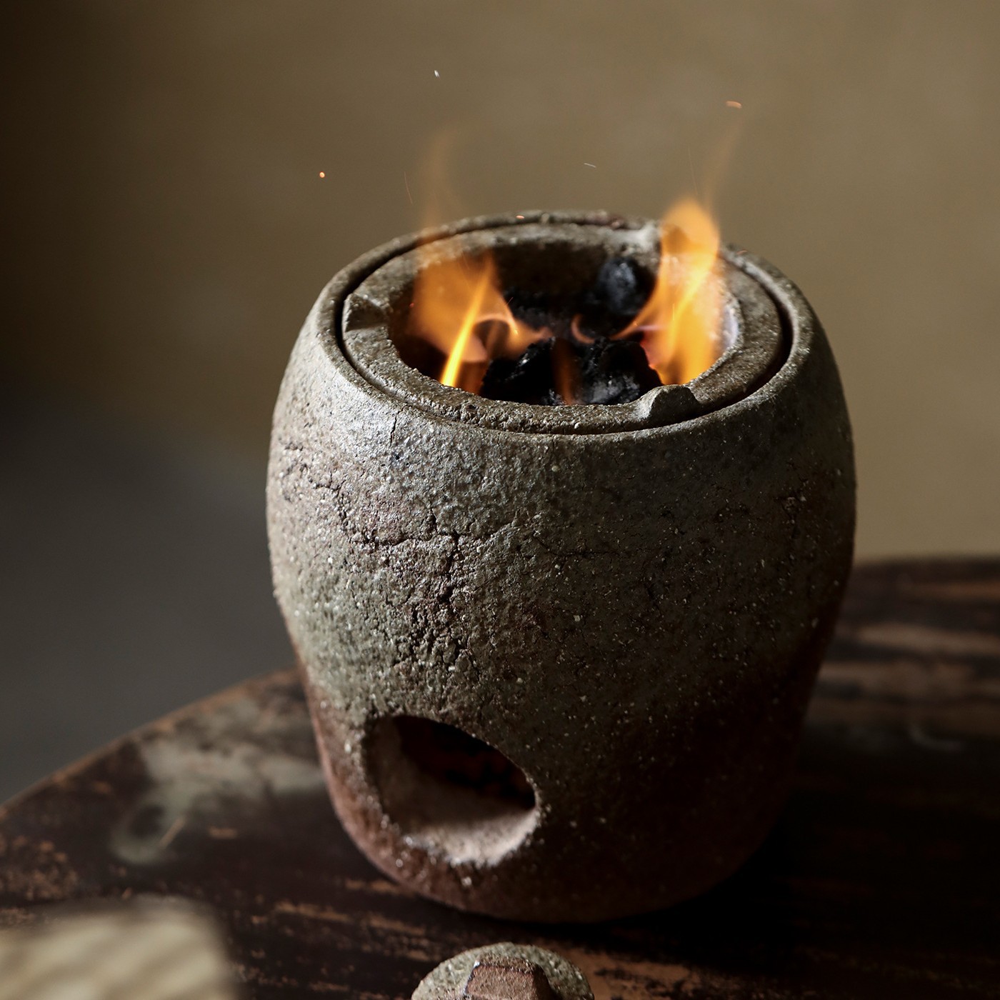 手工石鼓炭炉老式煮茶器套装家用围炉煮茶大号陶土复古碳火炉