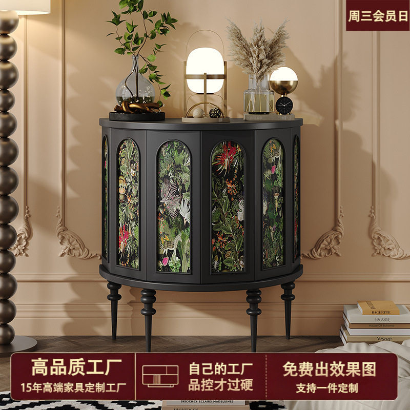 法式玄关台现代简约超窄入户走廊柜客厅靠墙实木装饰柜半圆玄关桌