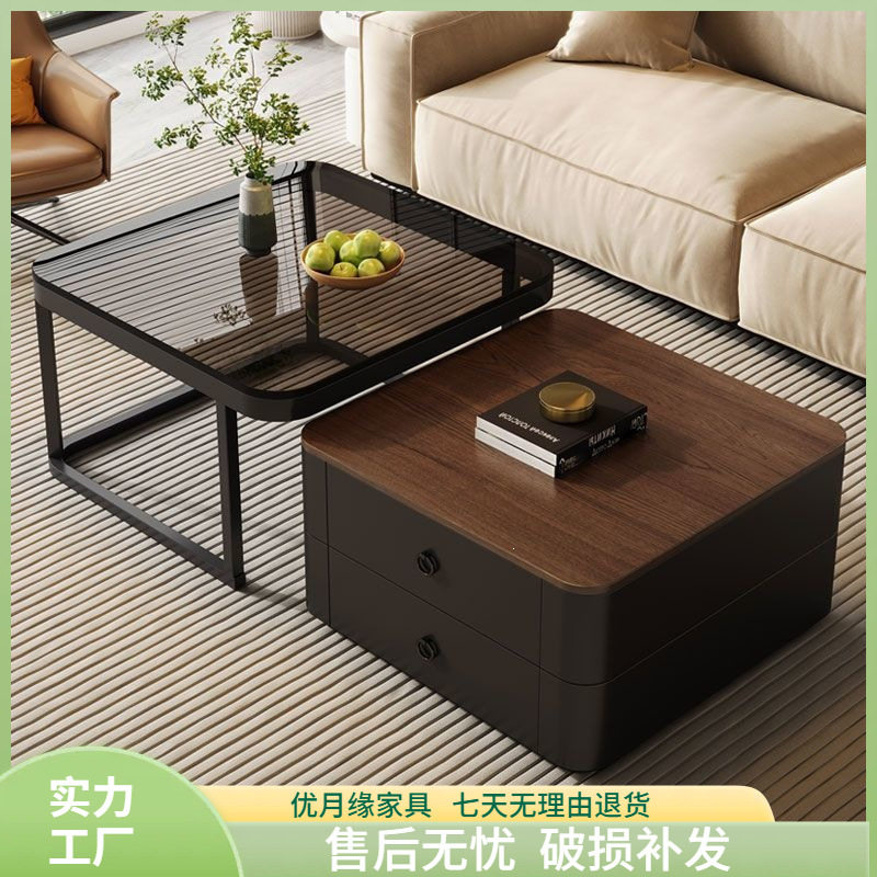 实木方形茶几2025新款现代简约茶几客厅小户型落地可伸缩茶几组合