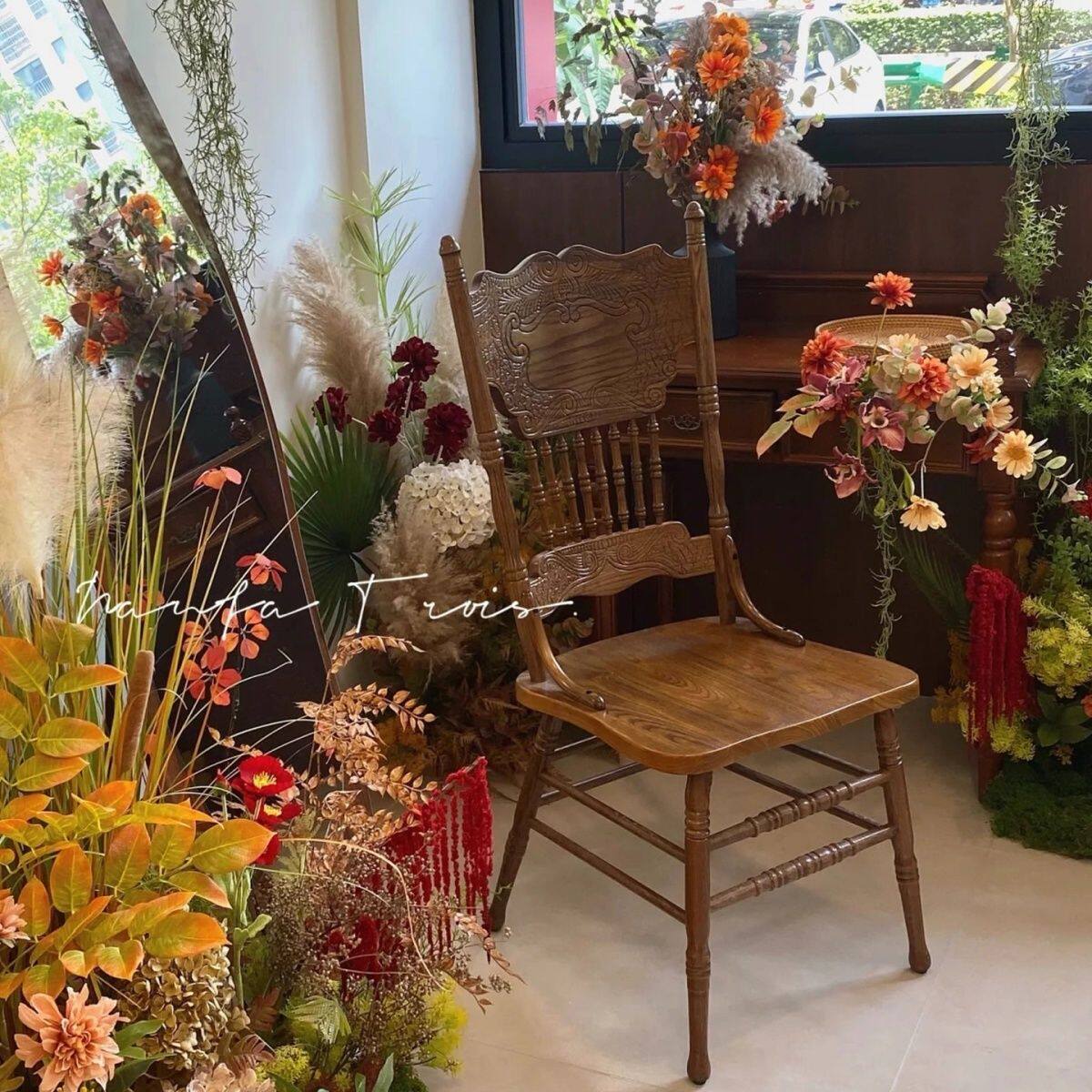 法式复古美式实木椅子复古风田园庭院婚庆设计师道具拍照欧式温莎