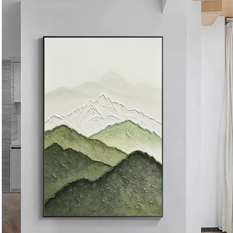 顺丰手绘油画背有靠山客厅装饰画绿色抽象立体肌理玄关高档画山水