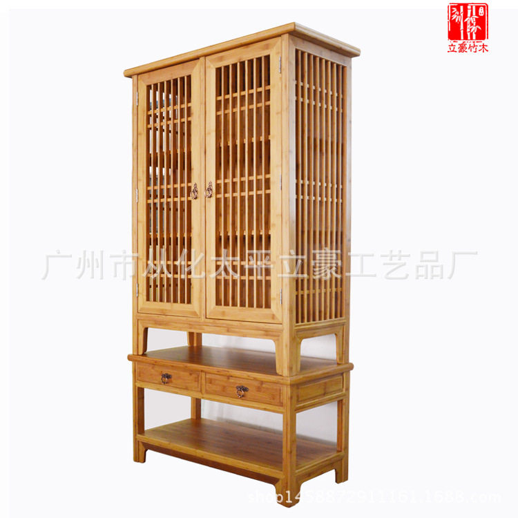 深圳立豪竹木家具厂加工楠竹书柜组合竹书架多层书橱柜新中式竹柜