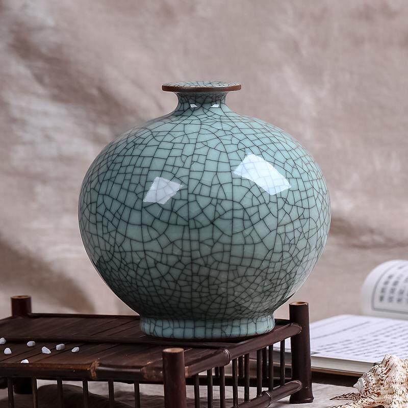 陶瓷器开片做旧花瓶新中式现代家饰品客厅摆件