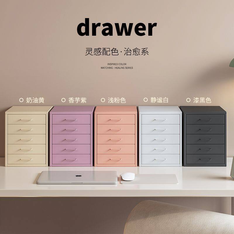 铁艺桌面收纳盒抽屉式铁皮柜办公桌文件文具多层收纳柜桌上储物柜
