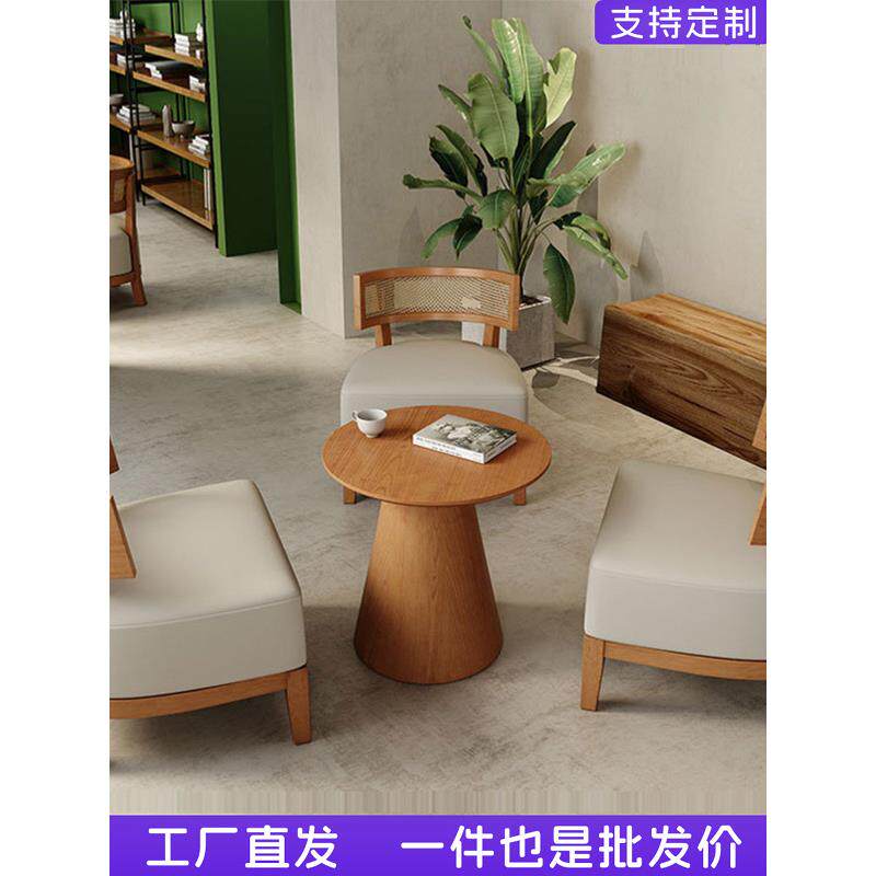 实木小圆桌奶茶店咖啡店桌椅民宿圆形茶几小户型餐桌酒店客房桌子
