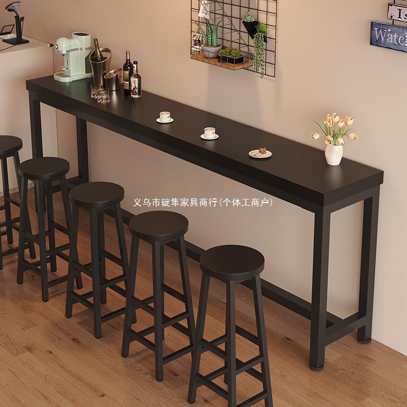 实木加厚靠墙吧台桌高脚凳奶茶店高脚桌早餐吧台长条桌椅酒吧桌凳