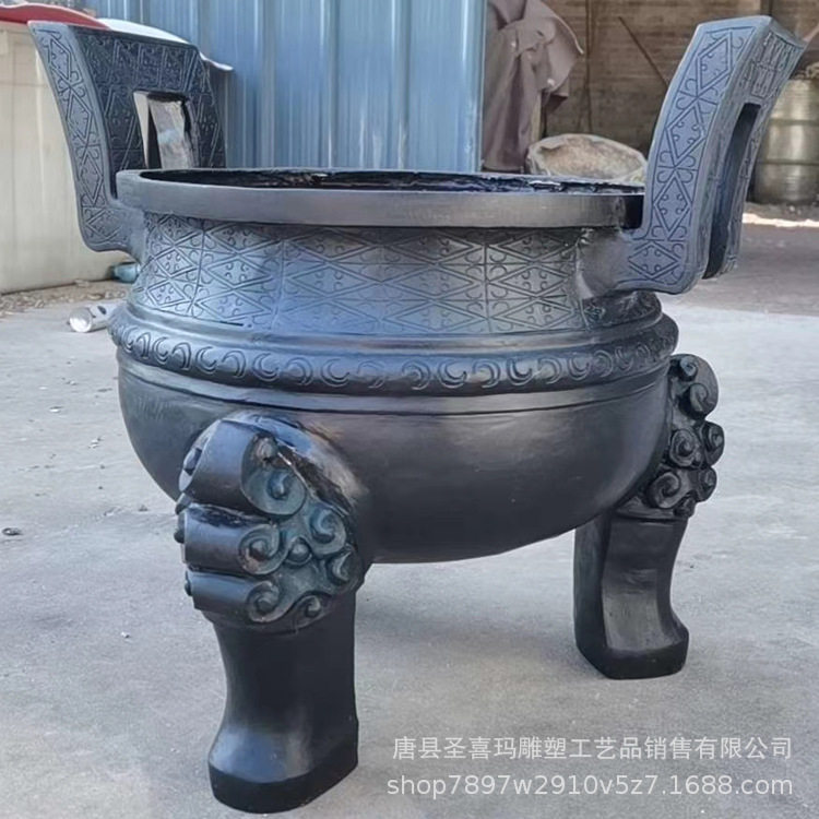直销新款三足铜鼎仿古圆肚鼎摆件室外青铜雕塑工艺品金属铜器制作