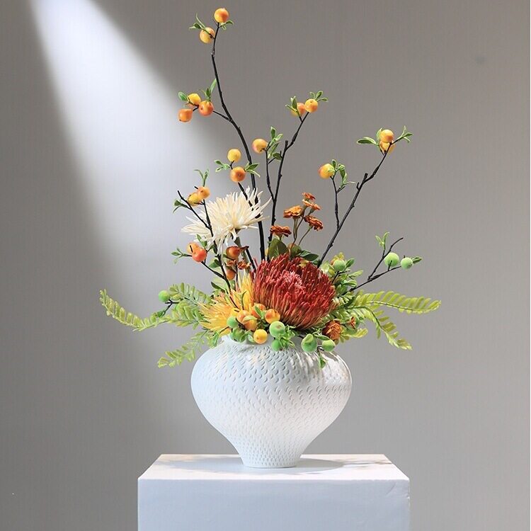 简约现代陶瓷花瓶摆件仿真干花器瓶新中式禅意百搭客厅玄关装饰品