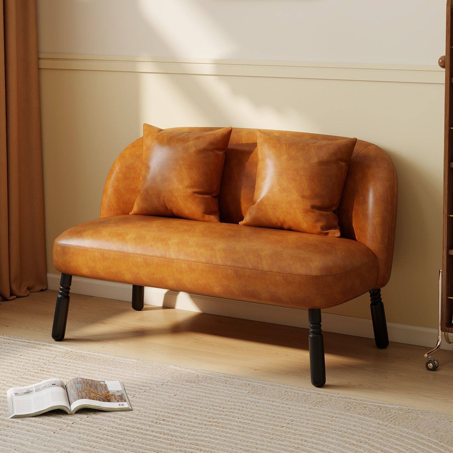 复古油蜡皮双人沙发出租房客厅小户型卧室简易茶楼卡座休息区接待