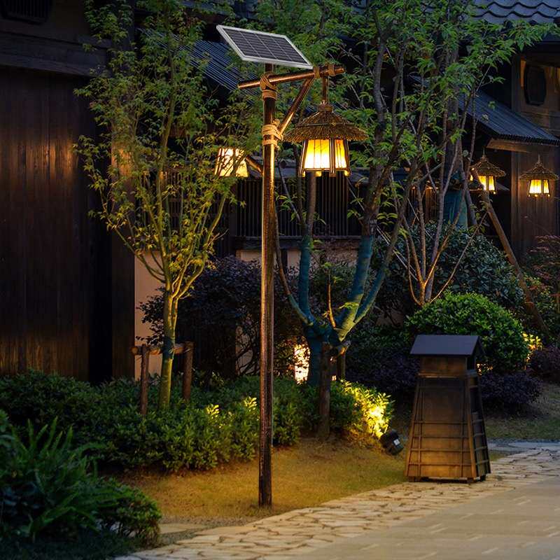 户外太阳能民宿田园风装饰仿真竹子高杆灯中式庭院灯复古景观路灯