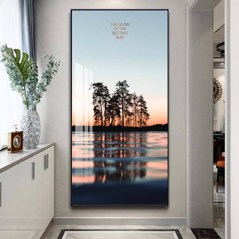 北欧风景玄关装饰画现代简约海景有框竖版单幅走廊墙面晶瓷挂画