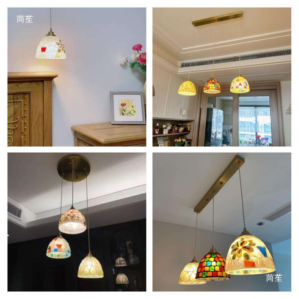 复古彩色玻璃贝壳餐厅吊灯美式法式地中海日式卧室过道吧台