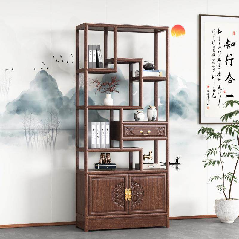 实木博古架多宝阁新中式书架办公室隔断架南榆木茶柜摆件架陈列柜