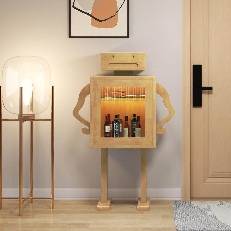 中古风家具实木机器人酒柜客厅收纳创意储物柜子实木餐边柜置物架