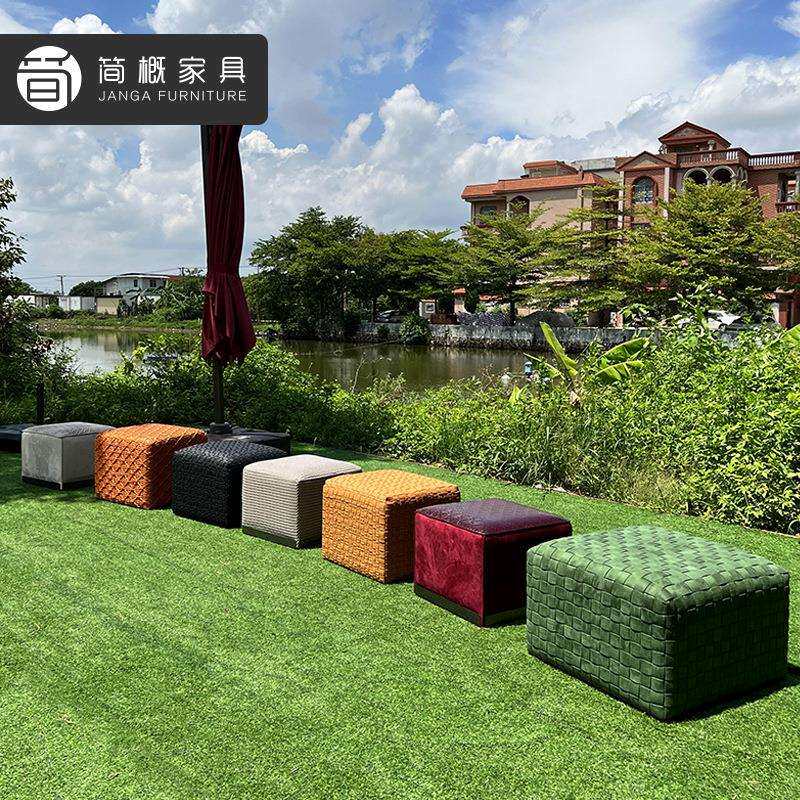 简概创意矮凳客厅阳台皮艺编织小凳子家用大理石茶几实木内胆