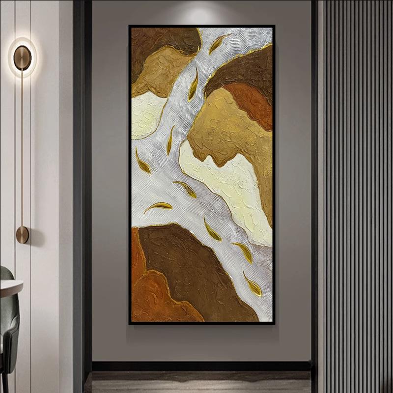 纯手绘油画玄关大幅落地抽象画现代简约厚肌理高端新品九鱼装饰画