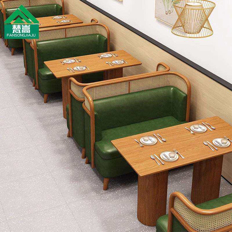 东南亚主题餐厅编藤实木餐椅茶楼西餐厅桌椅组合日料店卡座沙发